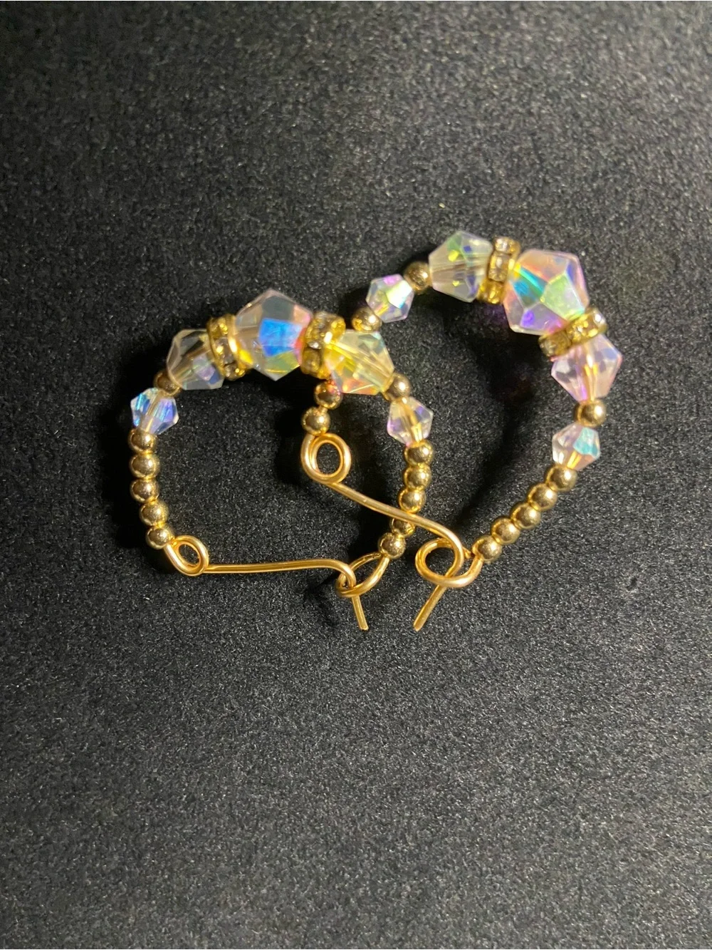Gold Hoop Earrings with Iridescent Crystal Beads - Women Jewelry Small